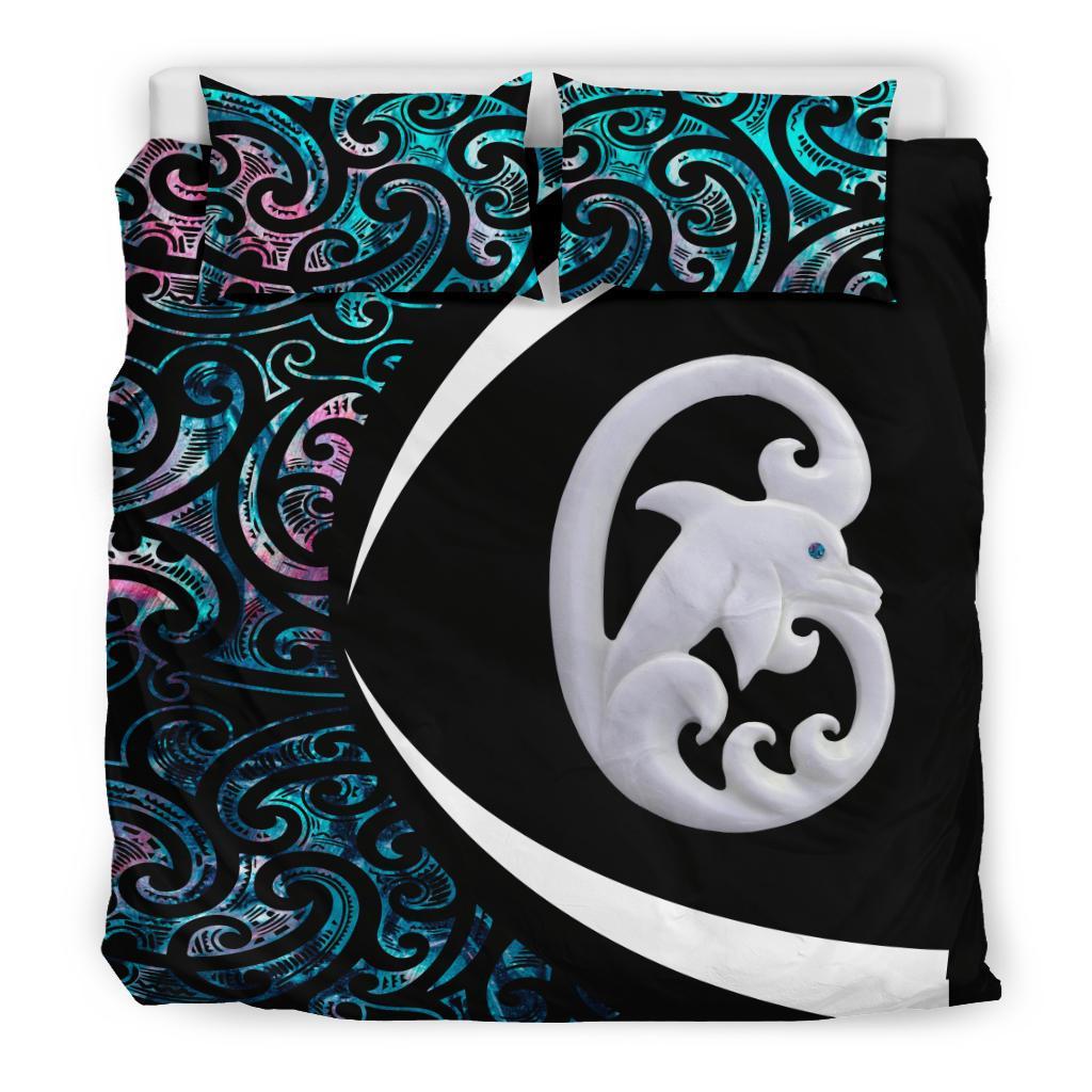 Aotearoa Maori Dolphin Bedding Set, Koru Aihe Paua Shell Duvet Covers - Vibe Hoodie Shop