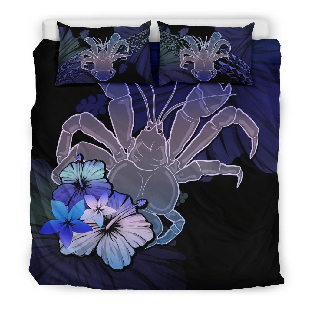 Niue Bedding Set - Purple Blue Coconut Crab And Hibiscus - Vibe Hoodie Shop