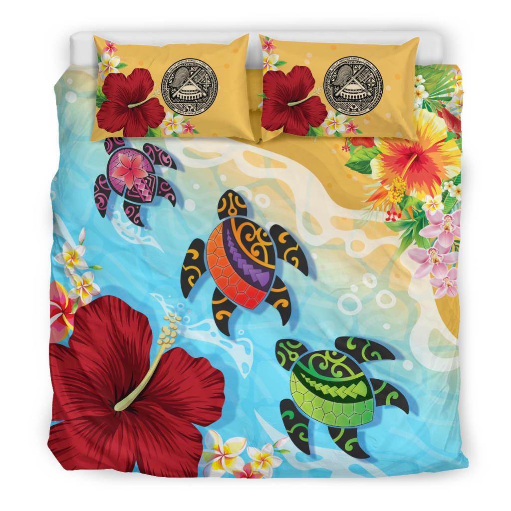 American Samoa Bedding Set - Turtle Polynesian Hibiscus - Vibe Hoodie Shop