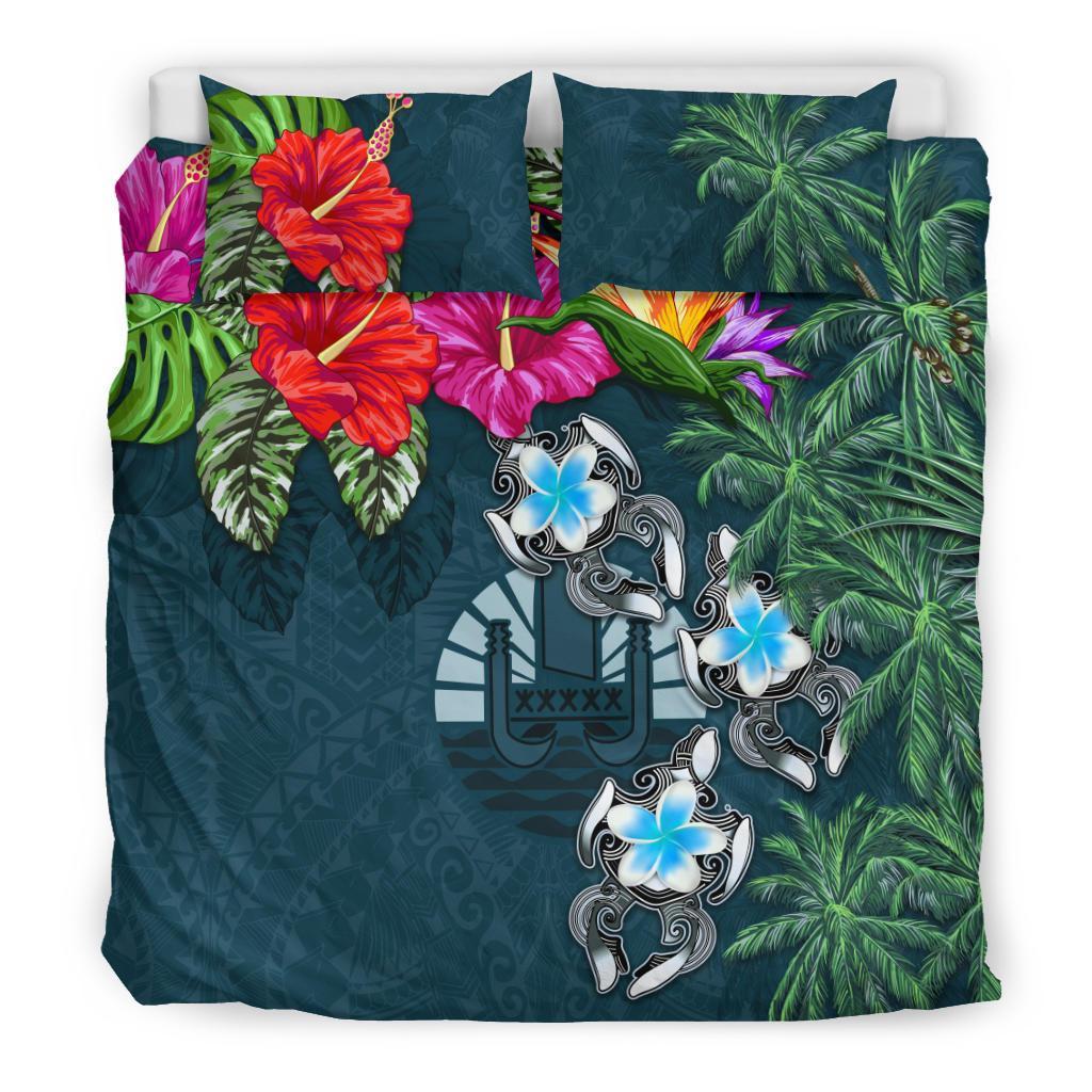 Tahiti Bedding Set - Hibiscus Turtle Tattoo Blue - Vibe Hoodie Shop