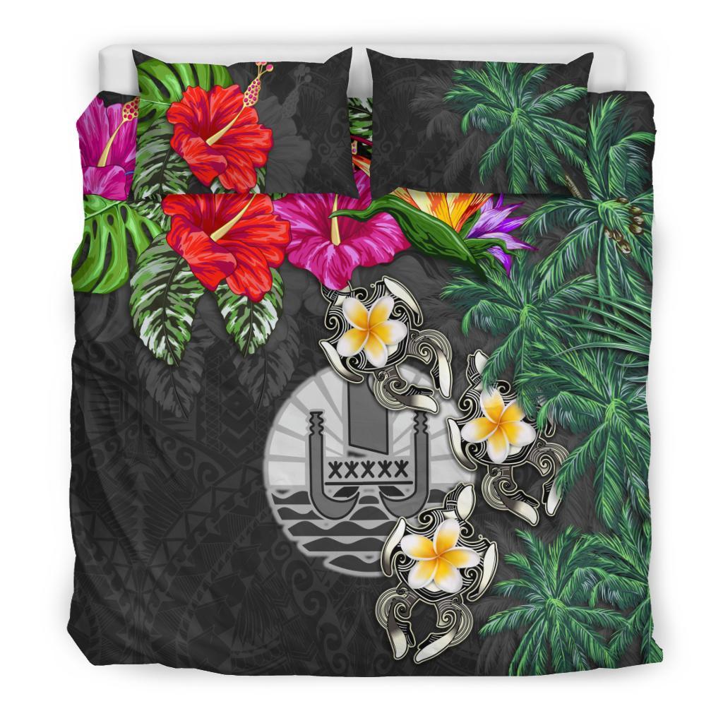 Tahiti Bedding Set - Hibiscus Turtle Tattoo Gray - Vibe Hoodie Shop