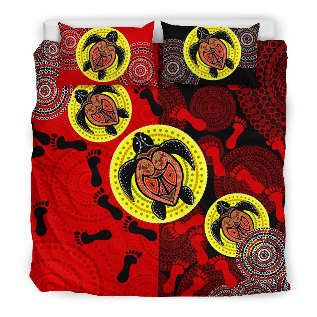 Aboriginal Bedding Set, Turtle Footprint Circle Dot Painting - Vibe Hoodie Shop