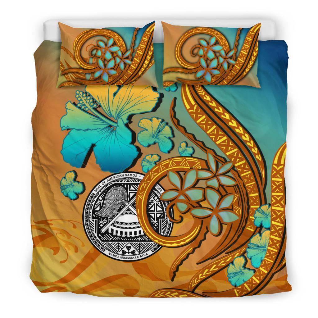 American Samoa Coat Of Arms Polynesian Bedding Set Sunset Glow - Vibe Hoodie Shop