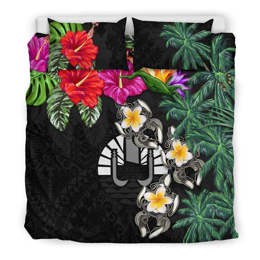 Tahiti Bedding Set - Hibiscus Turtle Tattoo Black - Vibe Hoodie Shop