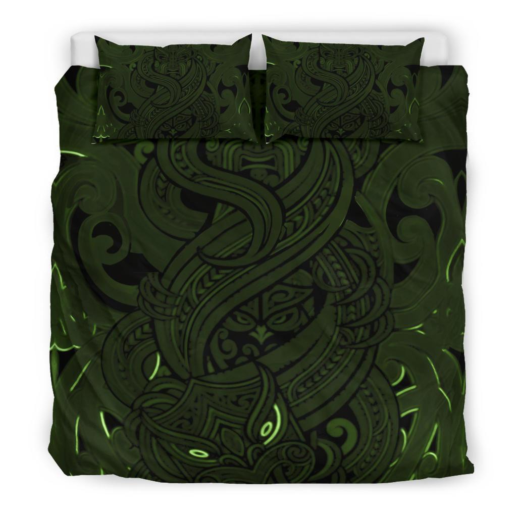 New Zealand Bedding Set, Maori Gods Tumatauenga (God Of War) - Green - Vibe Hoodie Shop