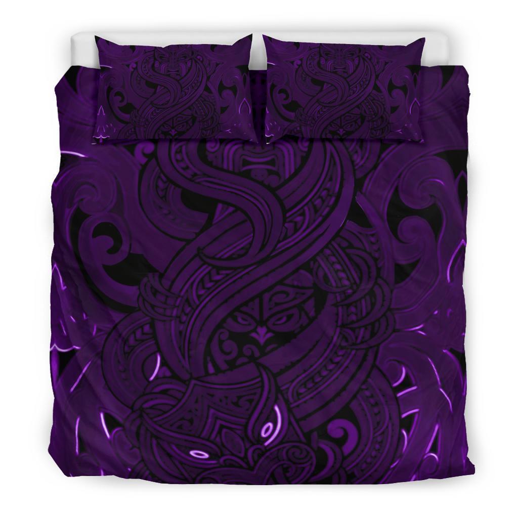 New Zealand Bedding Set, Maori Gods Tumatauenga (God Of War) - Purple - Vibe Hoodie Shop