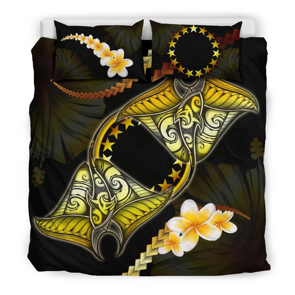 Cook Islands Bedding Set Plumeria - Polynesian Manta Ray Yellow - Vibe Hoodie Shop