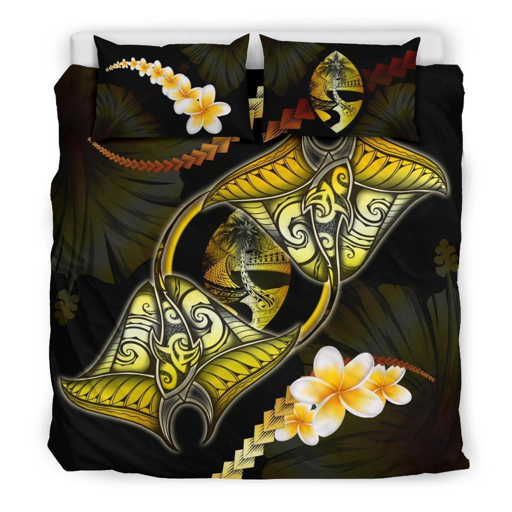 Guam Bedding Set Plumeria - Polynesian Manta Ray Yellow - Vibe Hoodie Shop