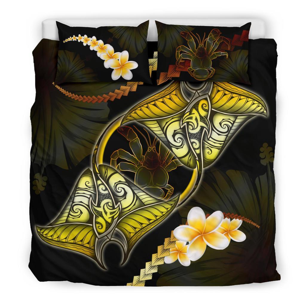 Niue Bedding Set Plumeria - Polynesian Manta Ray Yellow - Vibe Hoodie Shop