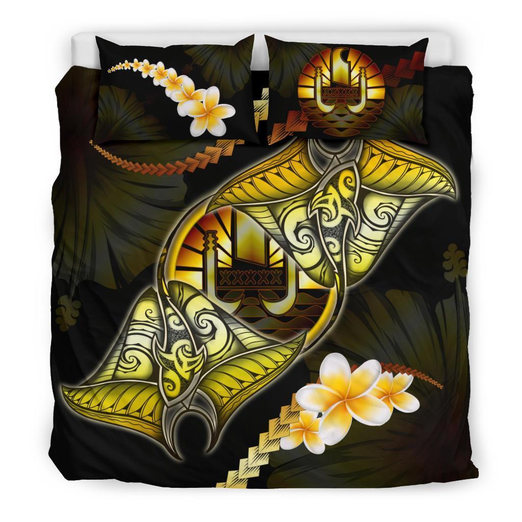 Tahiti Bedding Set Plumeria - Polynesian Manta Ray Yellow - Vibe Hoodie Shop