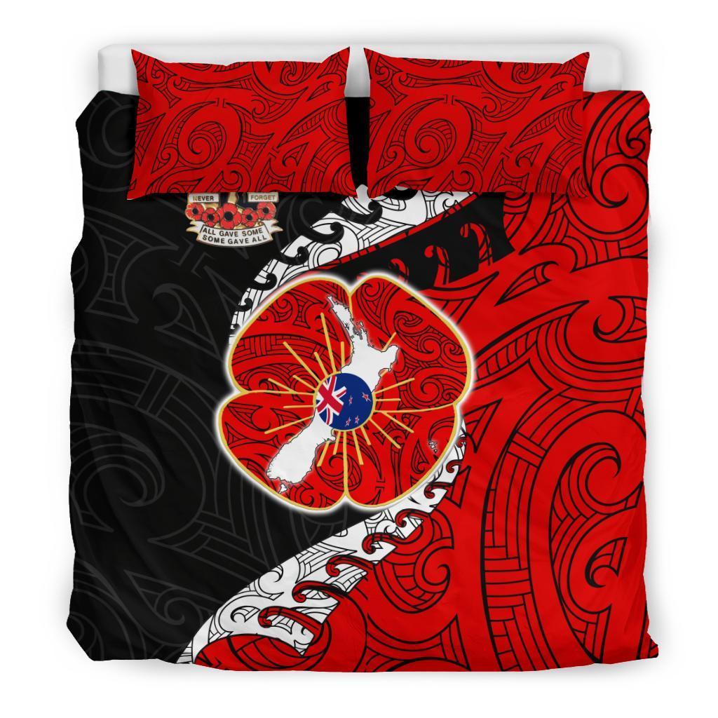 ANZAC New Zealand Bedding Set - Lest We Forget Poppy Map Silver Fern Nz - Vibe Hoodie Shop