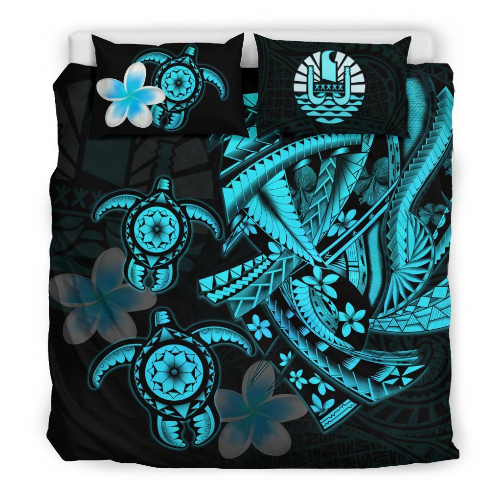 Tahiti Bedding Set - Polynesian Plumeria Turtle Tattoo - Vibe Hoodie Shop