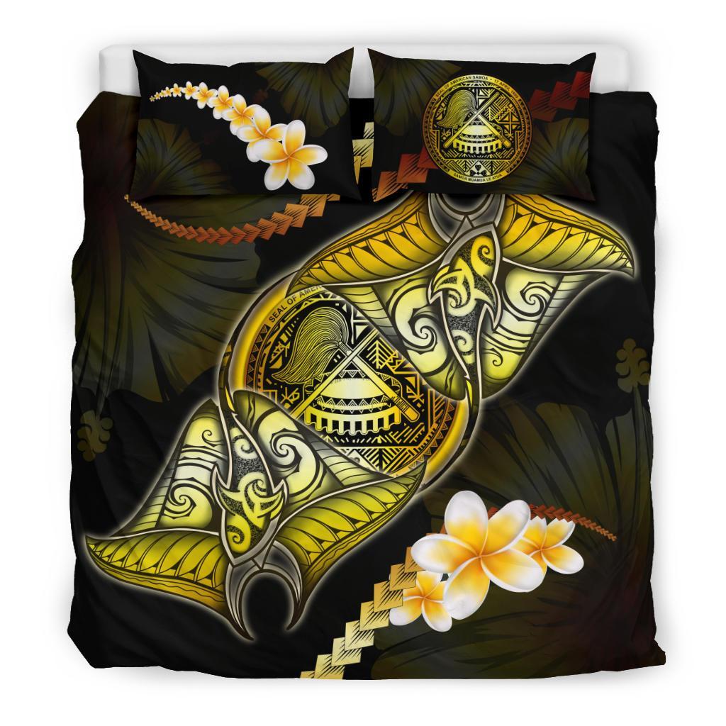 American Samoa Bedding Set - Polynesian Manta Ray Yellow - Vibe Hoodie Shop