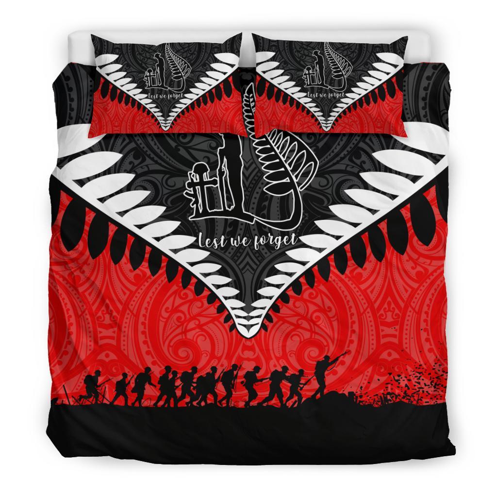 New Zealand ANZAC Bedding Set, Lest We Forget Silver Fern Duvet Cover And Pillow Case Red - Vibe Hoodie Shop