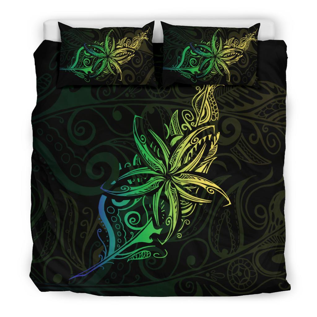 Light Silver Fern New Zealand Bedding Set, Frangipani Tattoo Duvet Covers - Green - Vibe Hoodie Shop