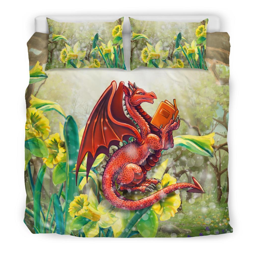 Wales Bedding Set - Dragon With Flowers - Vibe Hoodie Shop