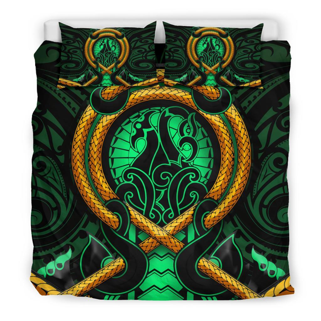 Maori New Zealand Bedding Set Manaia Green Duvet Cover And Pillow Case - Vibe Hoodie Shop