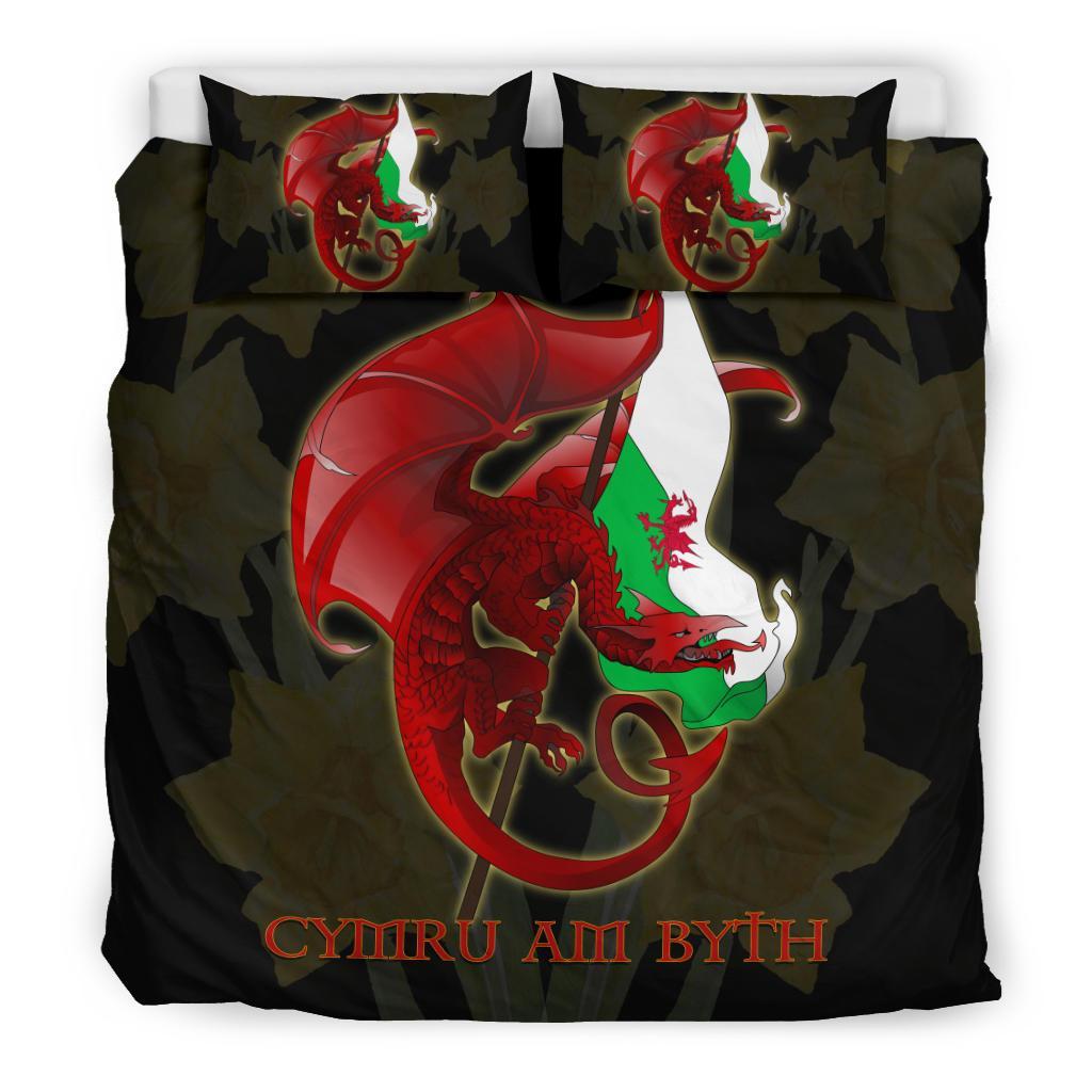 Welsh Bedding Set - Welsh Myth Dragon Red and Wales Flag Daffodil - Vibe Hoodie Shop