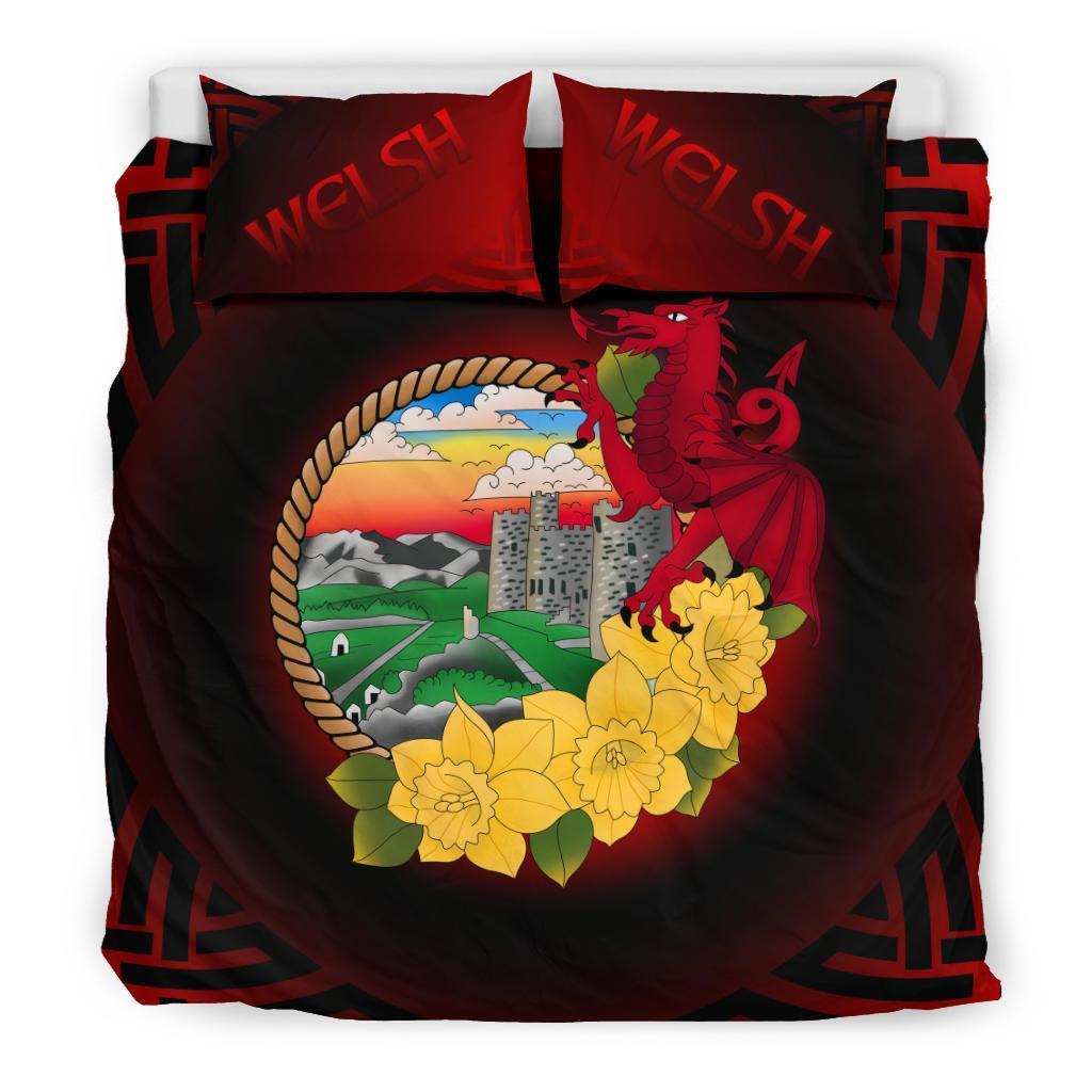 Welsh Bedding Set - Wales Dragon and Daffodil - Vibe Hoodie Shop