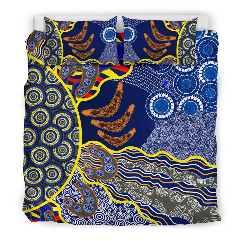 Aboriginal Bedding Set, Australian Boomerang Dot Painting Art - Vibe Hoodie Shop