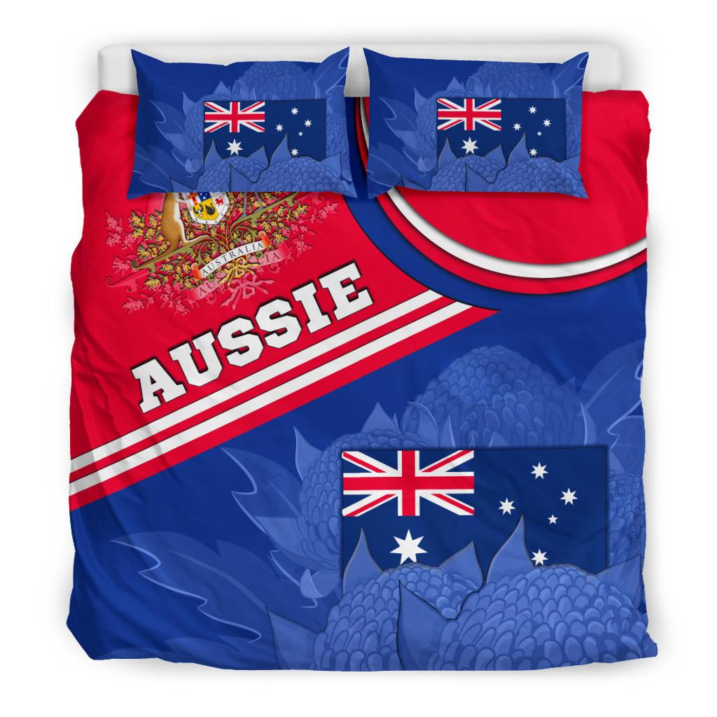 Bedding Set - Aus Flag and Coat of Arms Bedding Set Waratah Flowers - Vibe Hoodie Shop