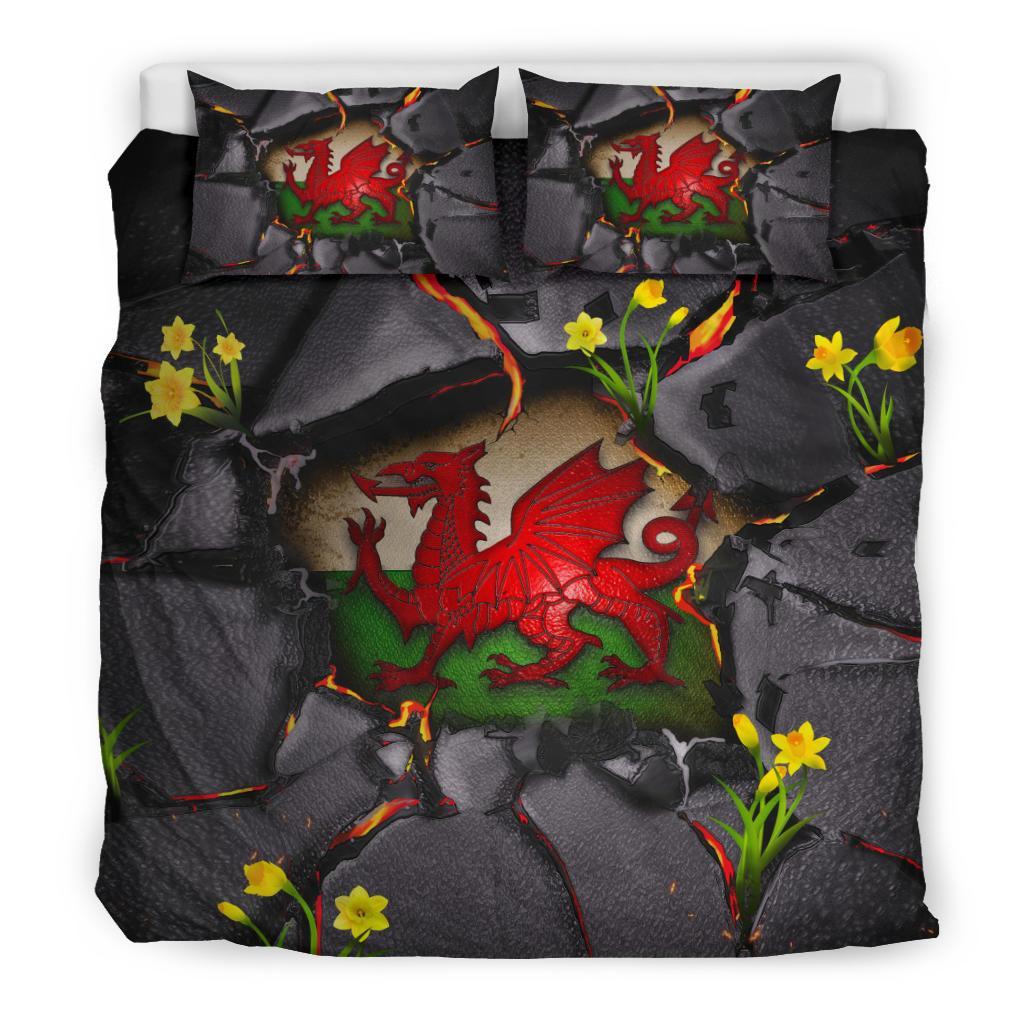 Wales Bedding Set - Welsh Dragon Daffodil Lava - Vibe Hoodie Shop