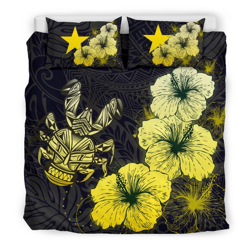 Niue Hibiscus Turtle Polynesian Bedding Set - Style Gold - Vibe Hoodie Shop