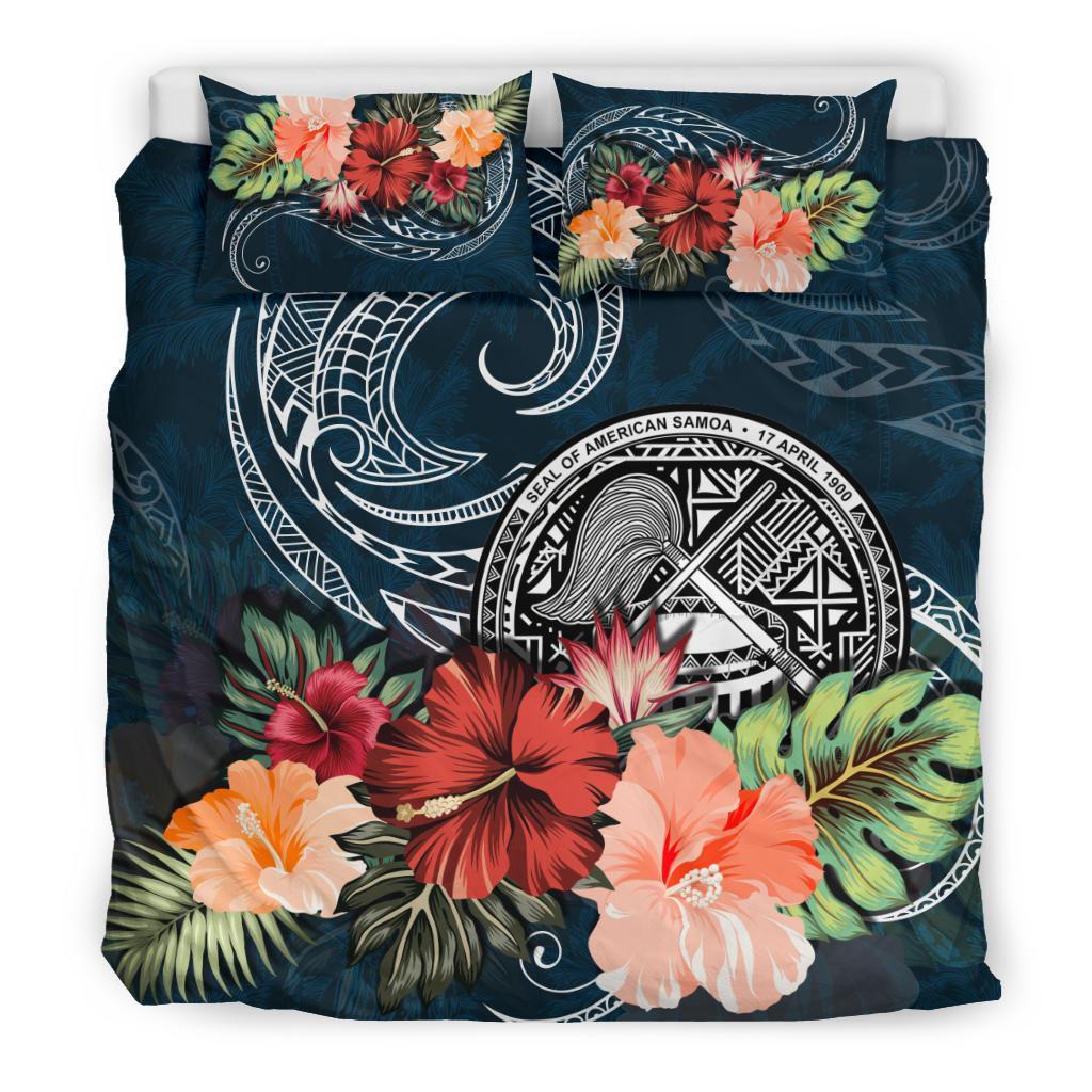 American Samoa Bedding Set Hibiscus Polynesian Wave Duvet Cover - Vibe Hoodie Shop