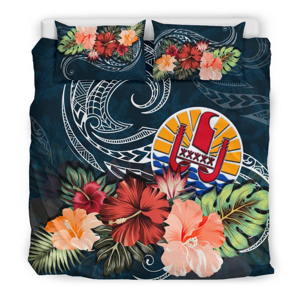 Tahiti Bedding Set Tahitian Hibiscus Polynesian Wave Coat Of Arms Duvet Cover - Vibe Hoodie Shop