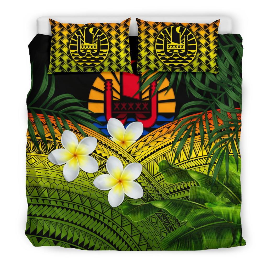 Tahiti Bedding Set, Polynesian Plumeria Banana Leaves Reggae - Vibe Hoodie Shop