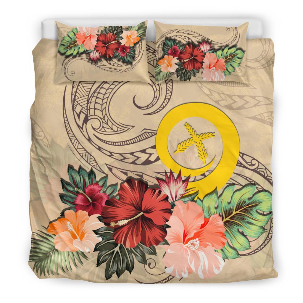 Vanuatu Bedding Set Hibiscus Polynesian Wave Duvet Cover Beige - Vibe Hoodie Shop