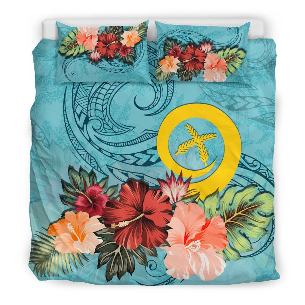 Vanuatu Bedding Set Hibiscus Polynesian Wave Duvet Cover Blue - Vibe Hoodie Shop