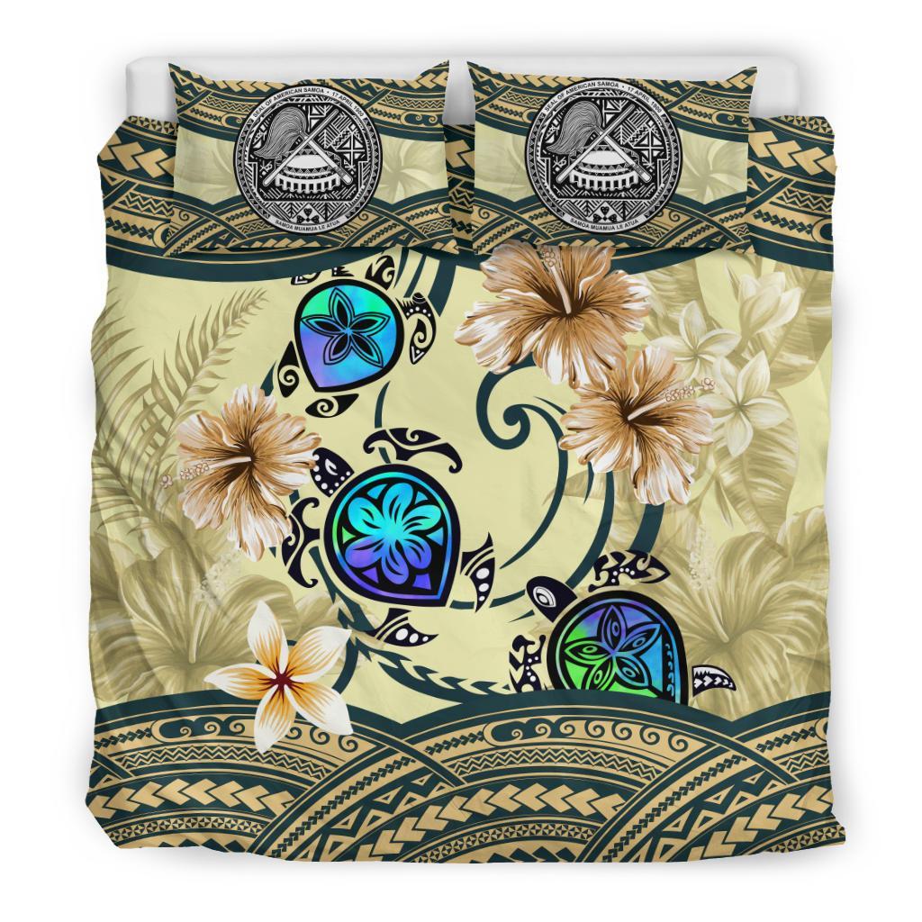 American Samoa Bedding Set - Polynesian Turtle Hibiscus Beige - Vibe Hoodie Shop