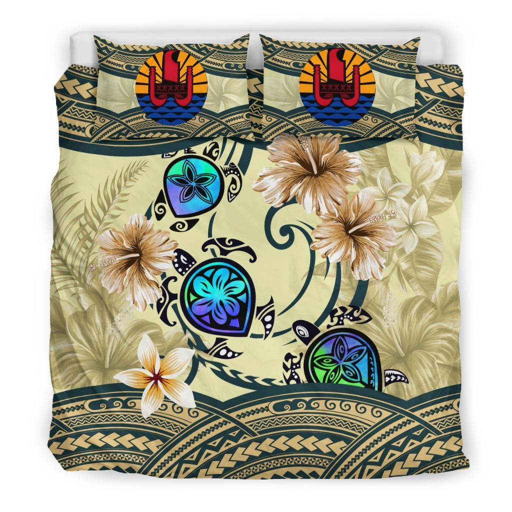 Tahiti Bedding Set - Polynesian Turtle Hibiscus Beige - Vibe Hoodie Shop