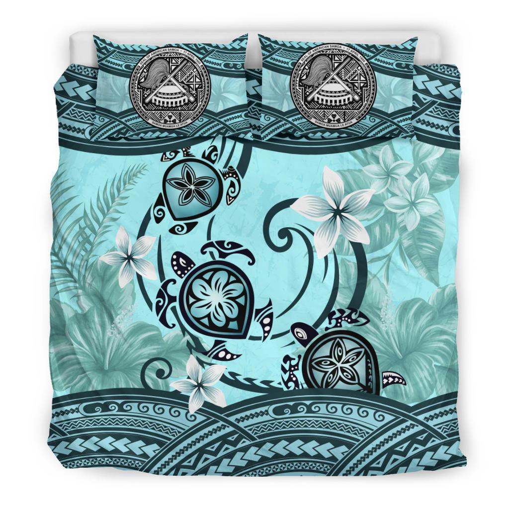 American Samoa Bedding Set - Polynesian Turtle Plumeria Blue - Vibe Hoodie Shop