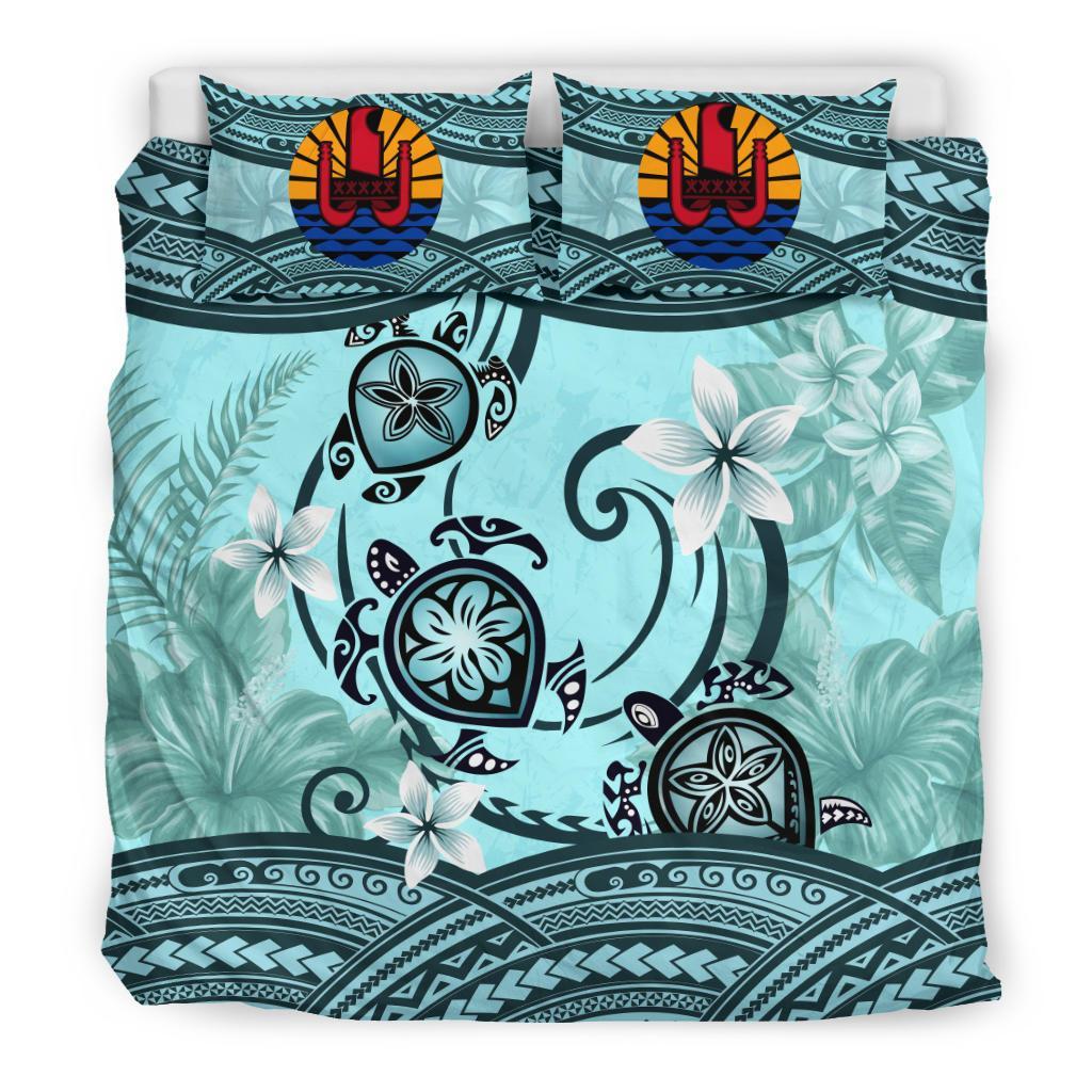 Tahiti Bedding Set - Polynesian Turtle Plumeria Blue - Vibe Hoodie Shop