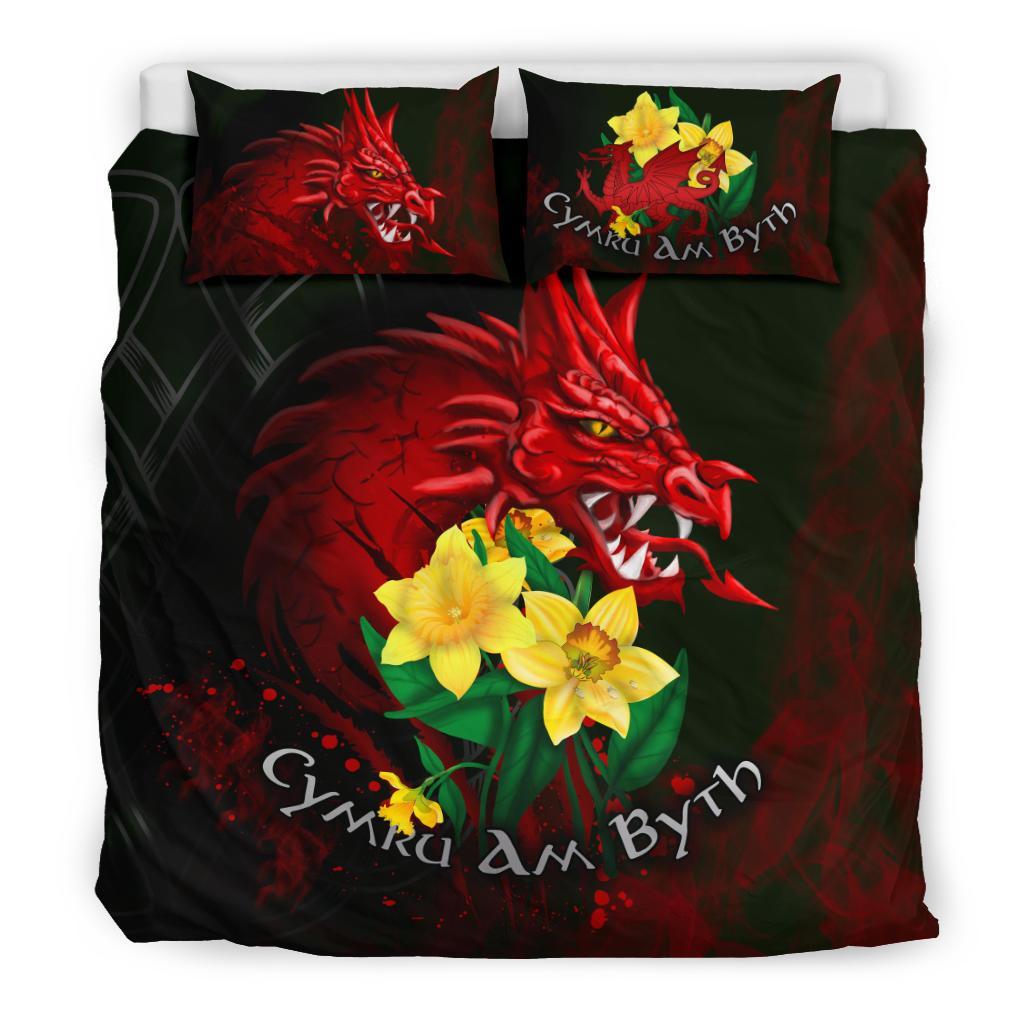 Wales Bedding Set, Cymru Am Byth Welsh Dragon Daffodil - Vibe Hoodie Shop