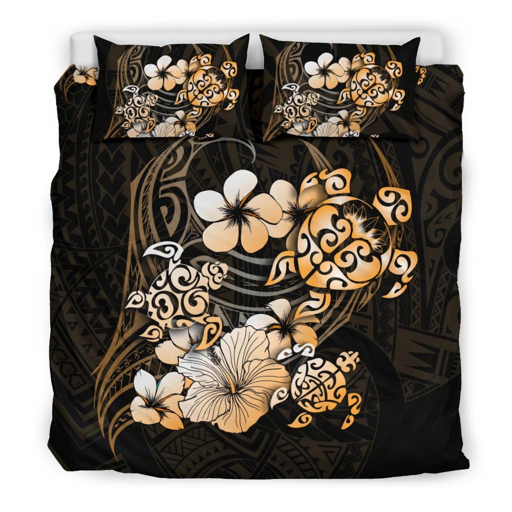 Golden Turtle Hibiscus Mix Plumeria Polynesian Bedding Set - Vibe Hoodie Shop