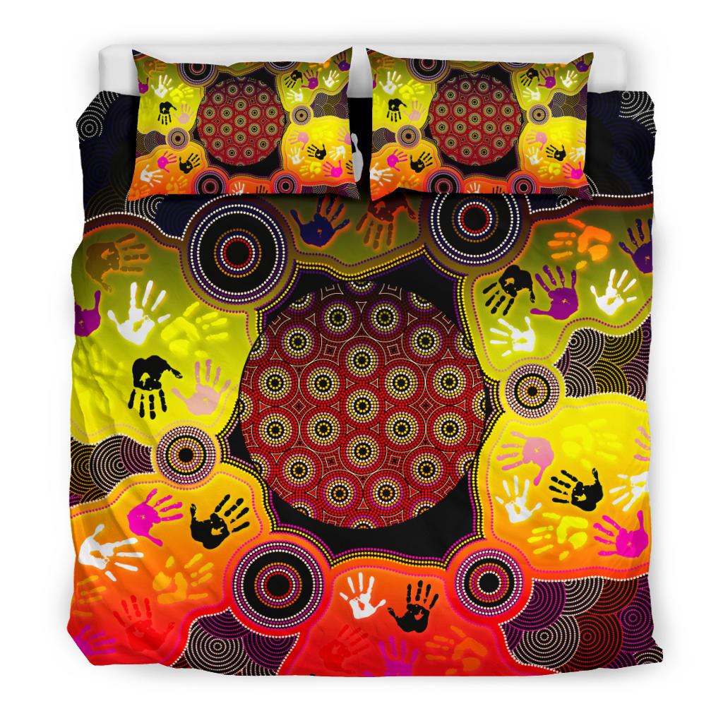 Aboriginal Bedding Set, Indigenous Circle Dot Painting Hand Art - Vibe Hoodie Shop