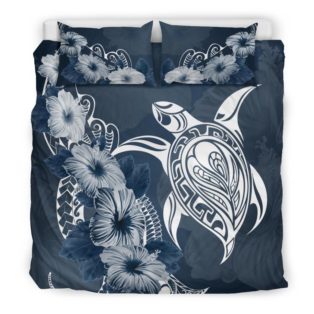 Turtle Bedding Set Polynesian And Hibiscus Duvet Cover - Vibe Hoodie Shop