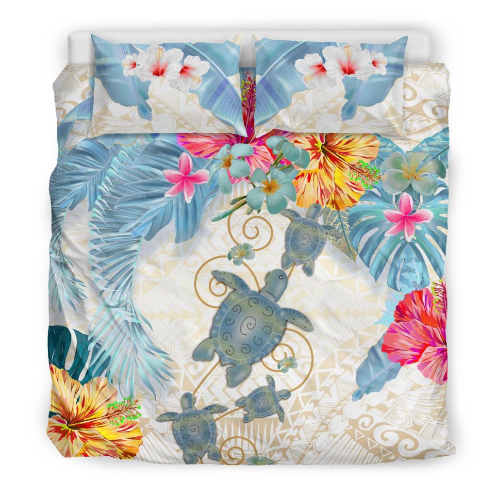 Turtle Bedding Set Hibiscus And Palm Leaf - Vibe Hoodie Shop