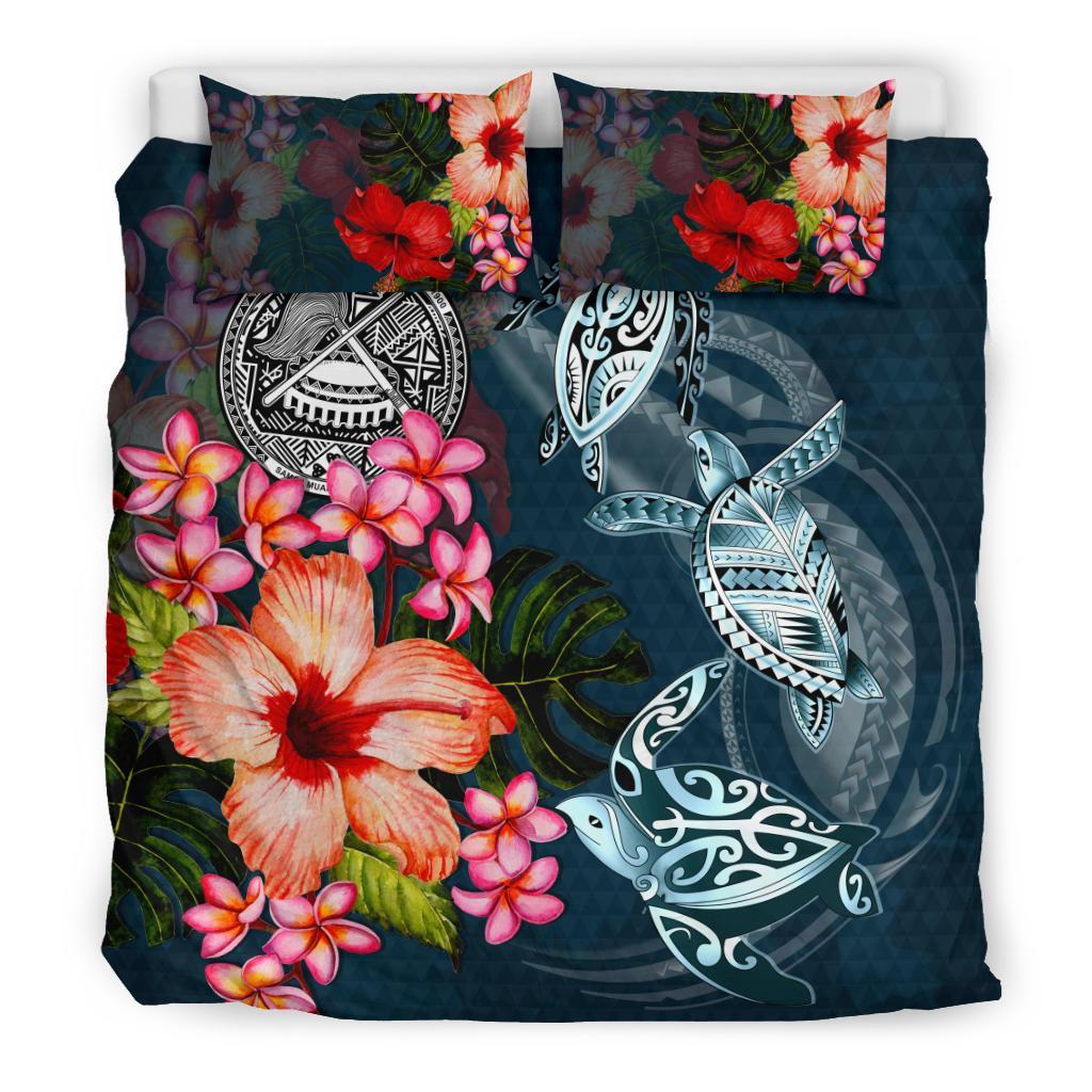 American Samoa Bedding Set - Polynesian Turtle Tropical Plumeria - Vibe Hoodie Shop