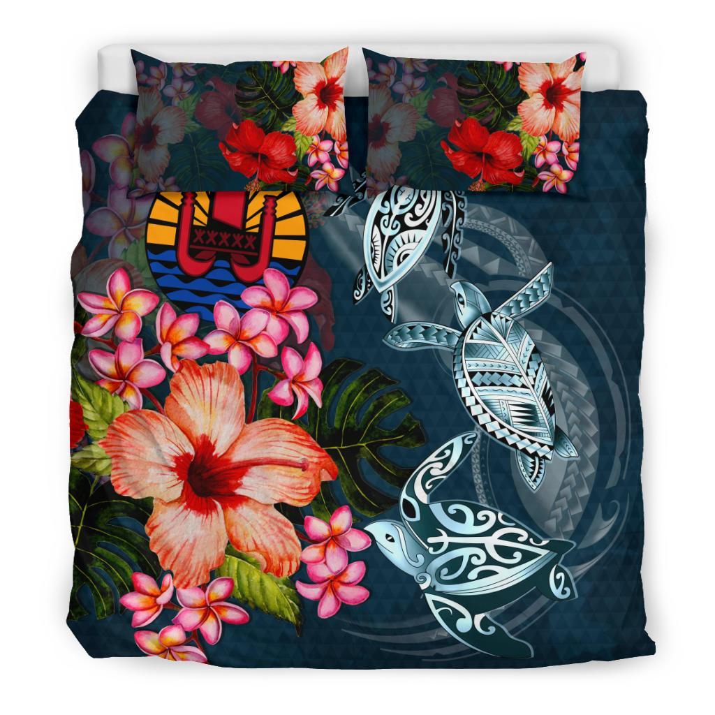 Tahiti Bedding Set - Polynesian Turtle Tropical Plumeria - Vibe Hoodie Shop