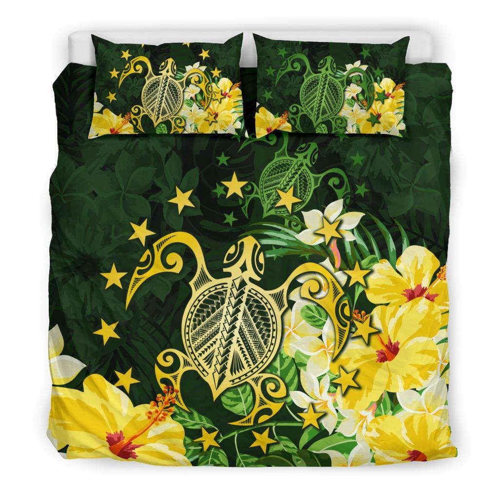 Cook Islands Polynesian Turtles Green Yellow Bedding Set - Vibe Hoodie Shop