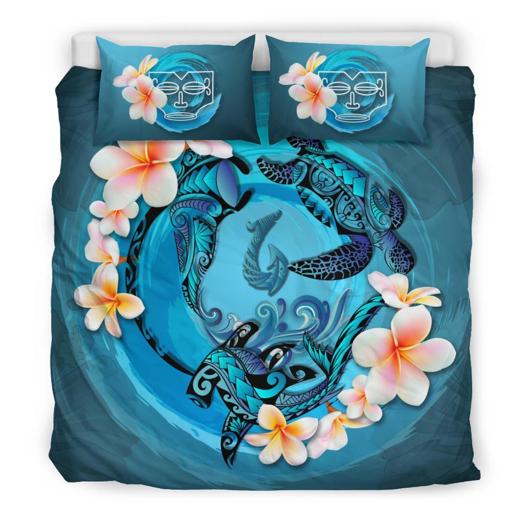 Polynesian Bedding Set, Blue Plumeria Animal Turtle Tattoo - Vibe Hoodie Shop