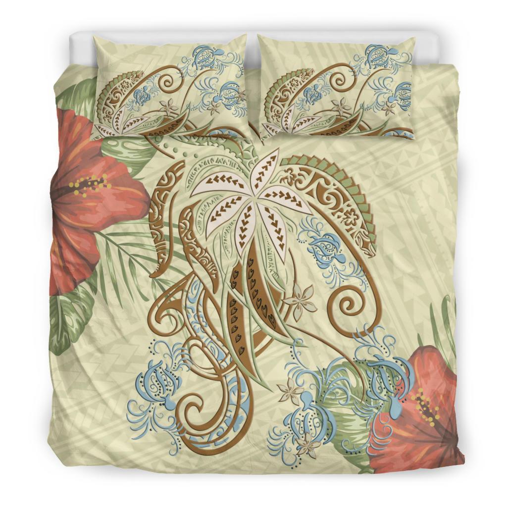 Polynesian Tribal Turtle Flowers Bedding Set - Canary - Vibe Hoodie Shop