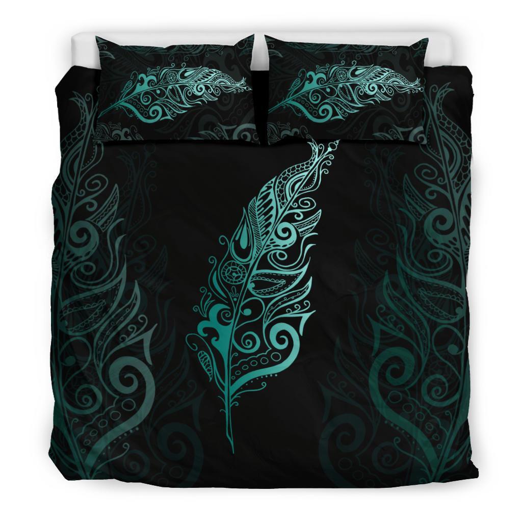 Light Silver Fern New Zealand Bedding Set - Turquoise - Vibe Hoodie Shop