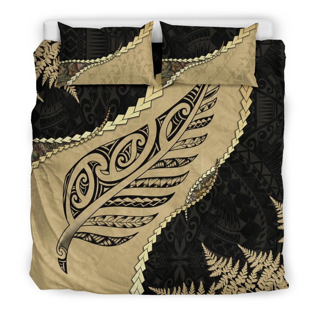 Paua Shell Maori Silver Fern Bedding Set, Golden - Vibe Hoodie Shop