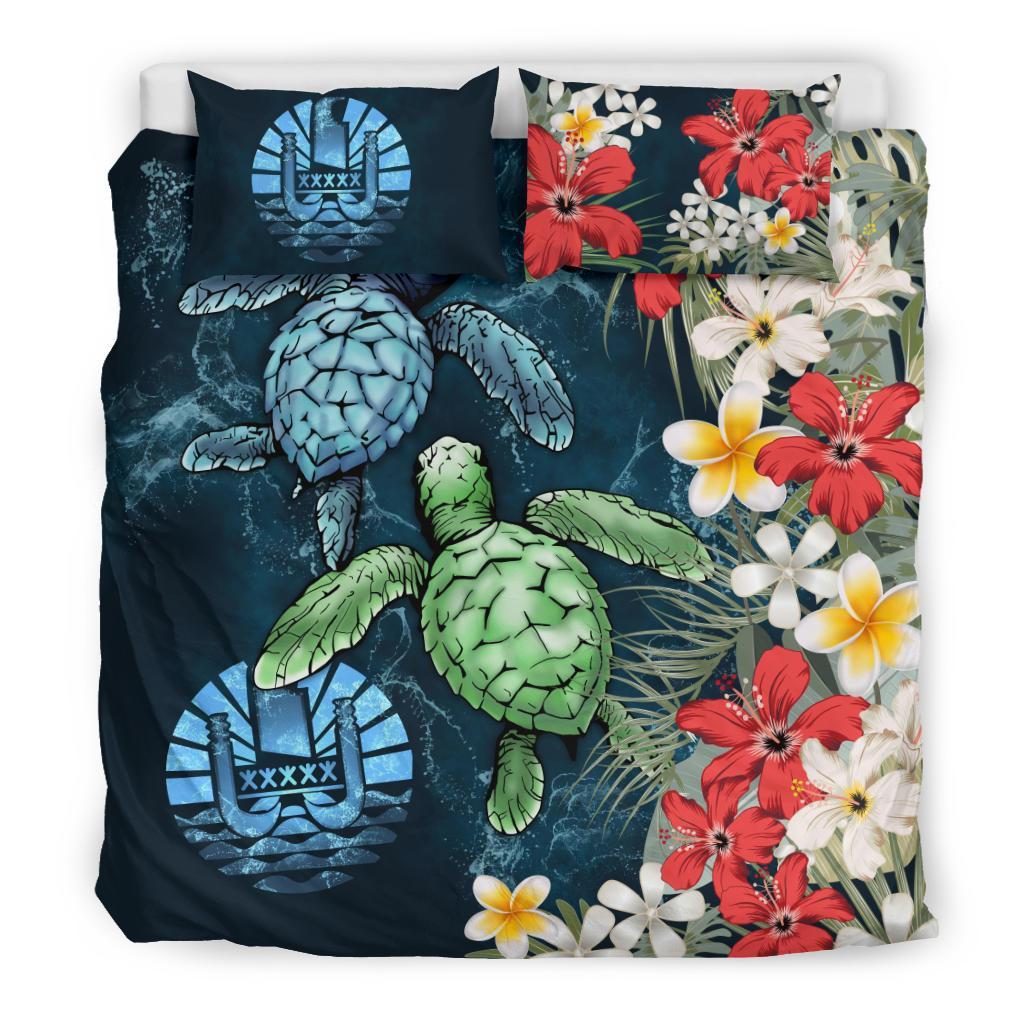 Tahiti Bedding Set - Sea Turtle Tropical Hibiscus And Plumeria - Vibe Hoodie Shop