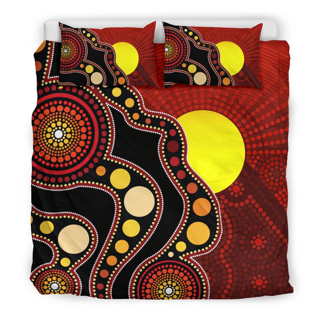 Aboriginal Bedding Set, Australia Aboriginal Lives Matter Flag Circle Dot Painting Art Bedding Set - Vibe Hoodie Shop